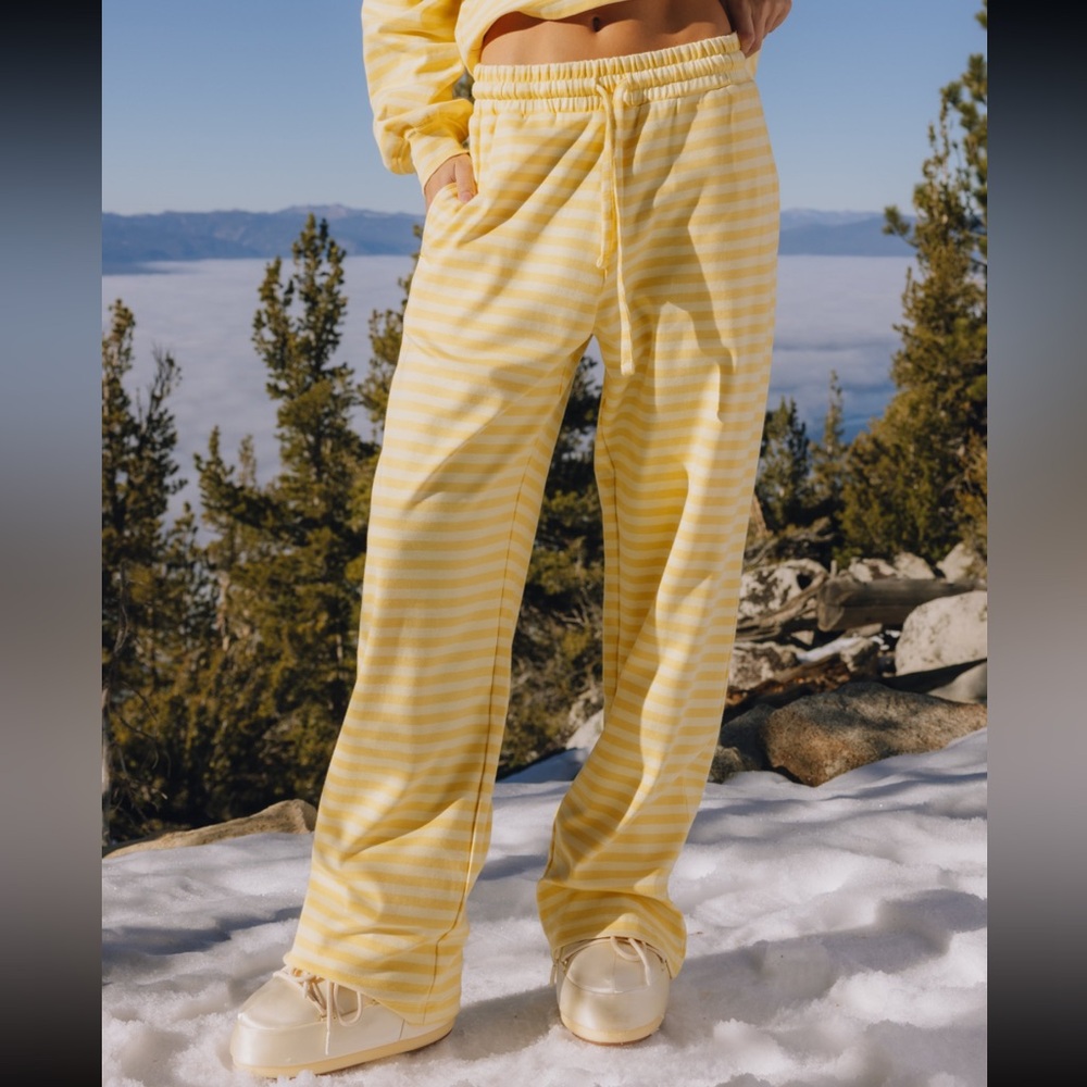 Daily Drills Striped Cotton Pants - Sunny + Butter Yellow Stripe Size M/L NWOT